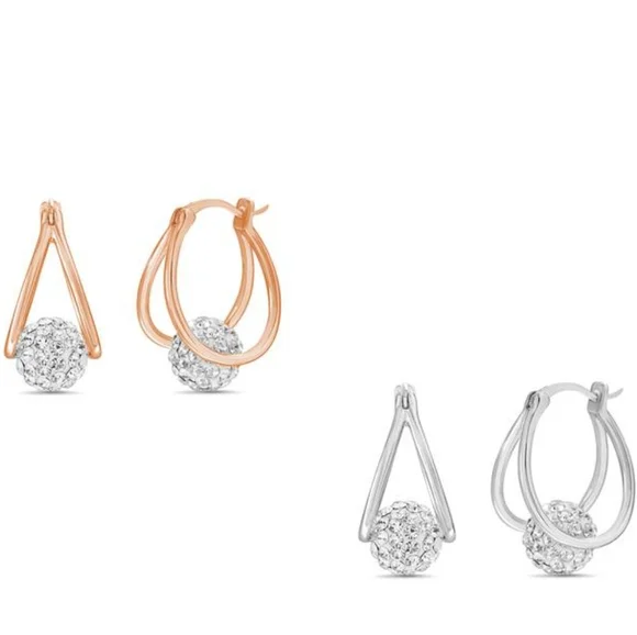 LESA MICHELE Crystal & Silvertone Ball Pavé Split Hoop Earrings - Picture 12 of 13